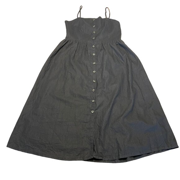 H&M Black Linen Cotton Blend Buttons Dress Midi Smocked, Women's Medium, Flaw - Picture 11 of 16